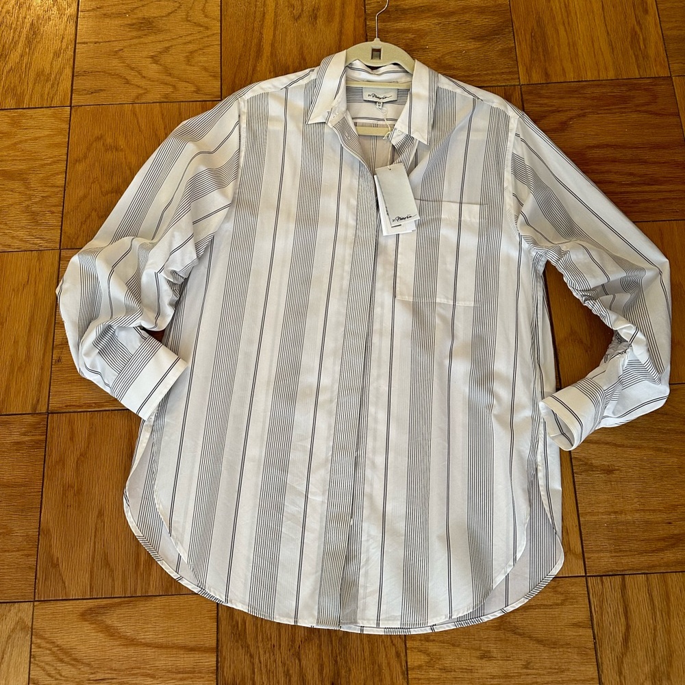 NWT, 3.1 Phillip Lim, striped gathered sleeve, white & black striped, size XS